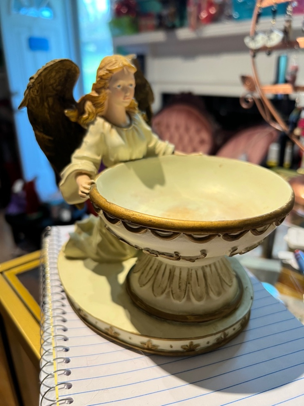 Angel Figurine Decorative Bowl in Cream and Gold